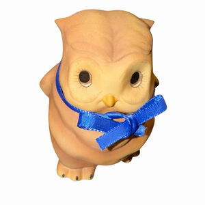 Artaffects Oliver Owl Blue Ribbon Porcelain Ceramic Figurine Woodsy Cottagecore